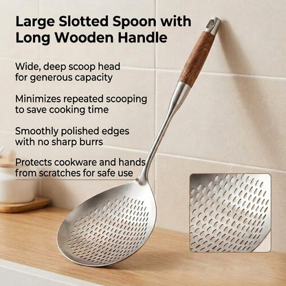 Girenavo®Large Slotted Spoon with Wooden Handle