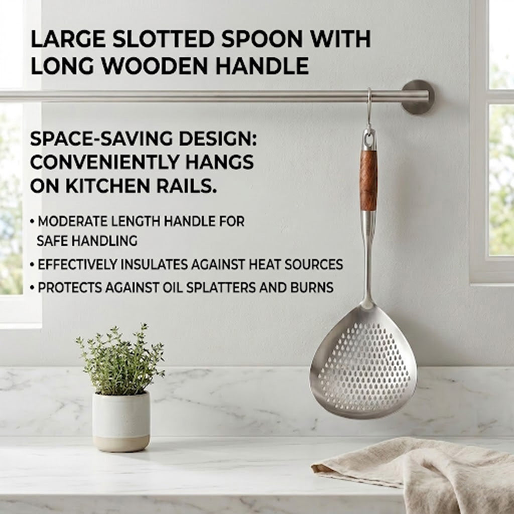 Girenavo®Large Slotted Spoon with Wooden Handle