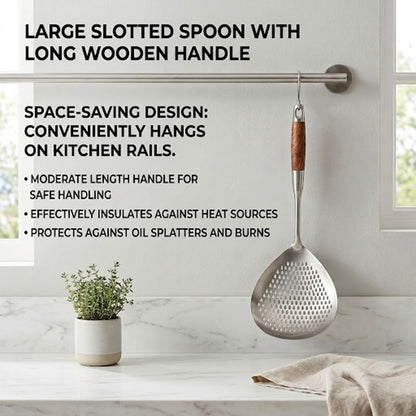 Girenavo®Large Slotted Spoon with Wooden Handle